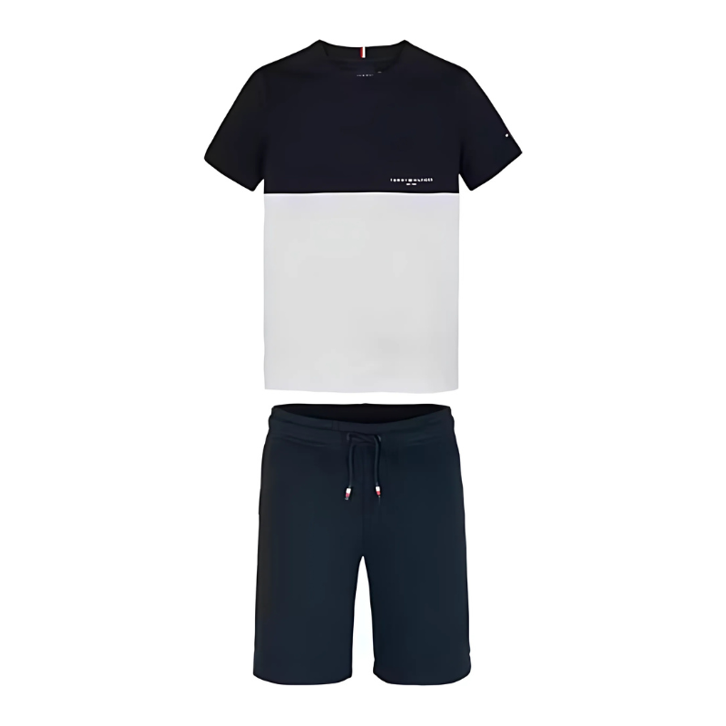 TOMMY HILFIGER NAVY/WHITE COLOUR BLOCK SHORTS SET 9620