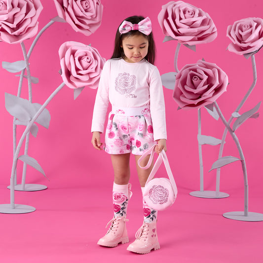 A DEE AMAYA ROSE PRINT SHORT SET W261506