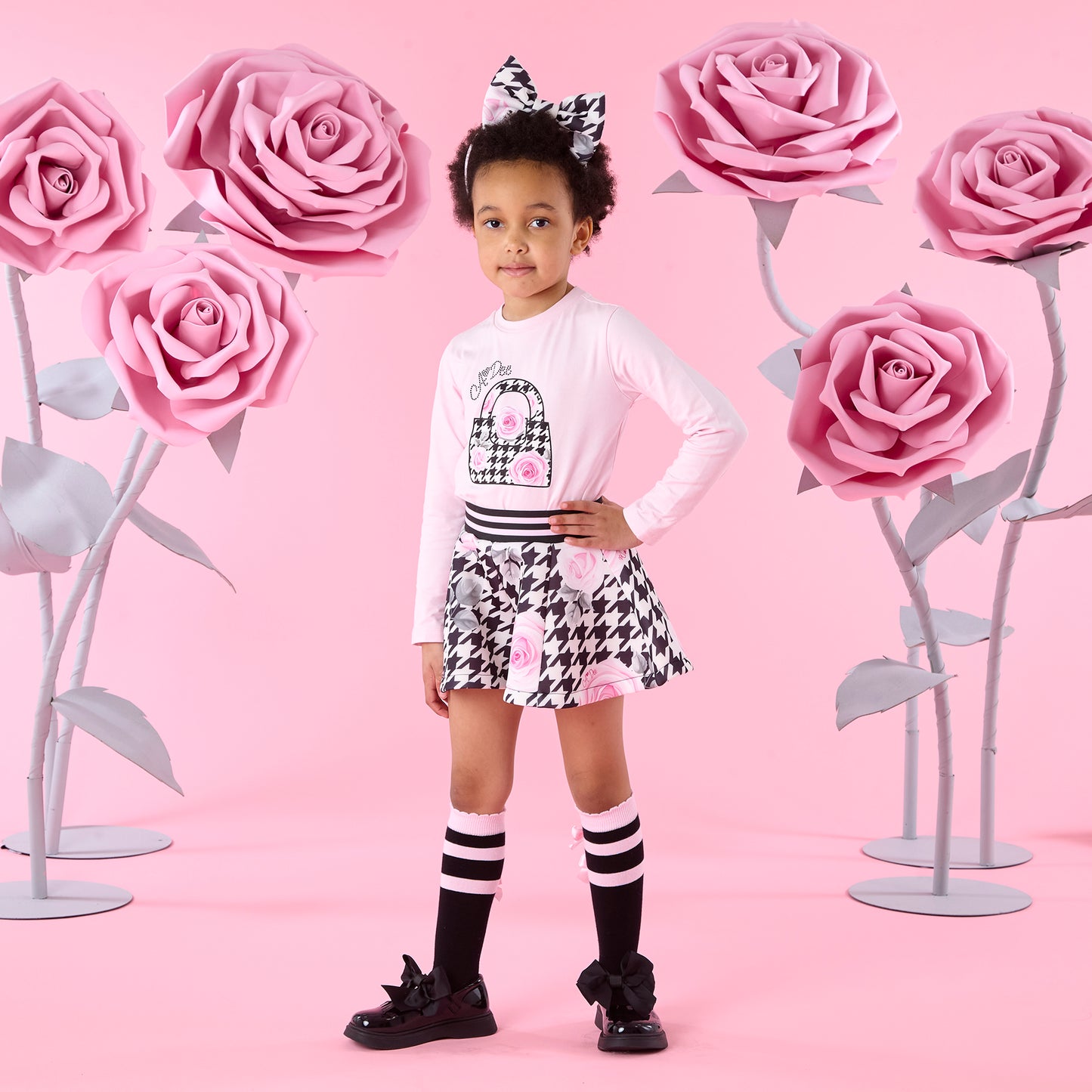 A DEE AMY HOUNDSTOOTH PRINT SHORT SET W261509
