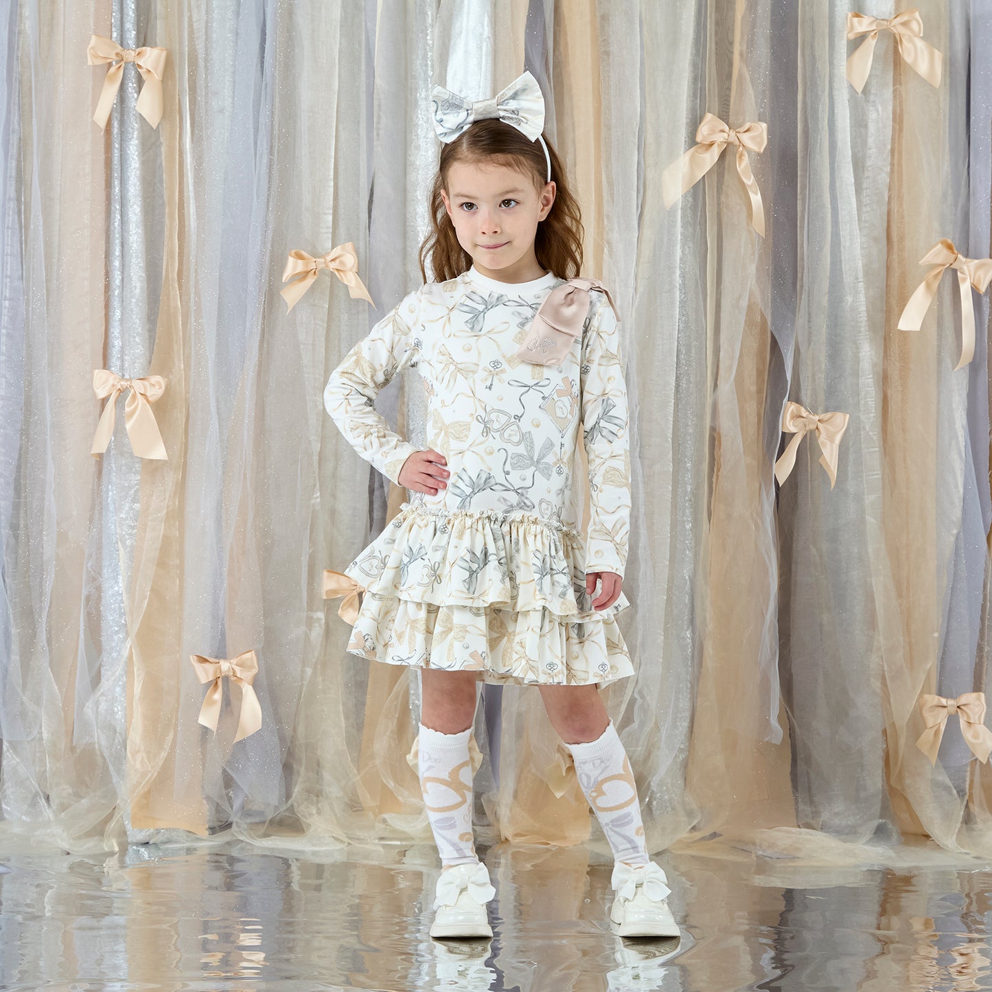 ADEE BAILEY BOW PRINT JERSEY DRESS W262708