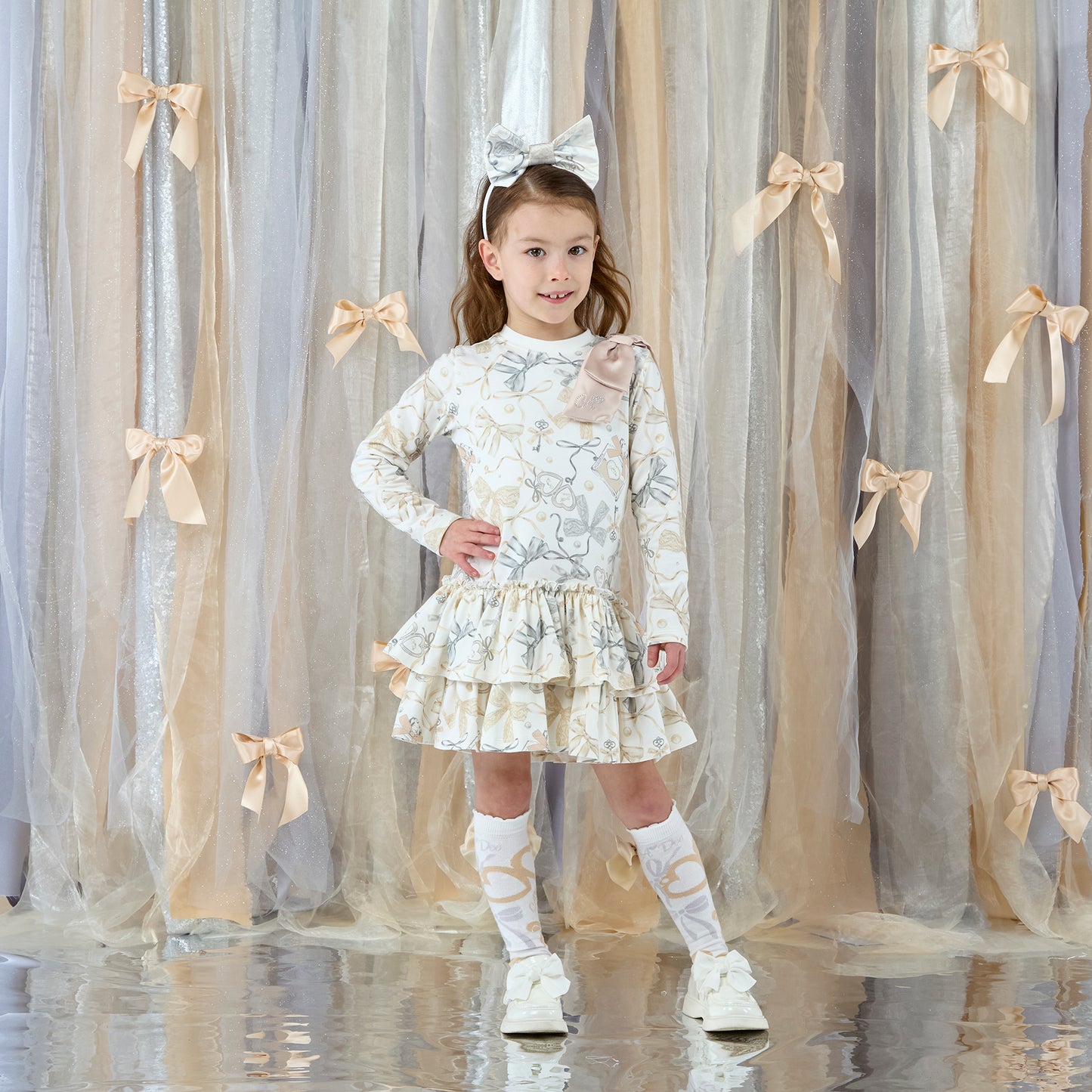 ADEE BAILEY BOW PRINT JERSEY DRESS W262708