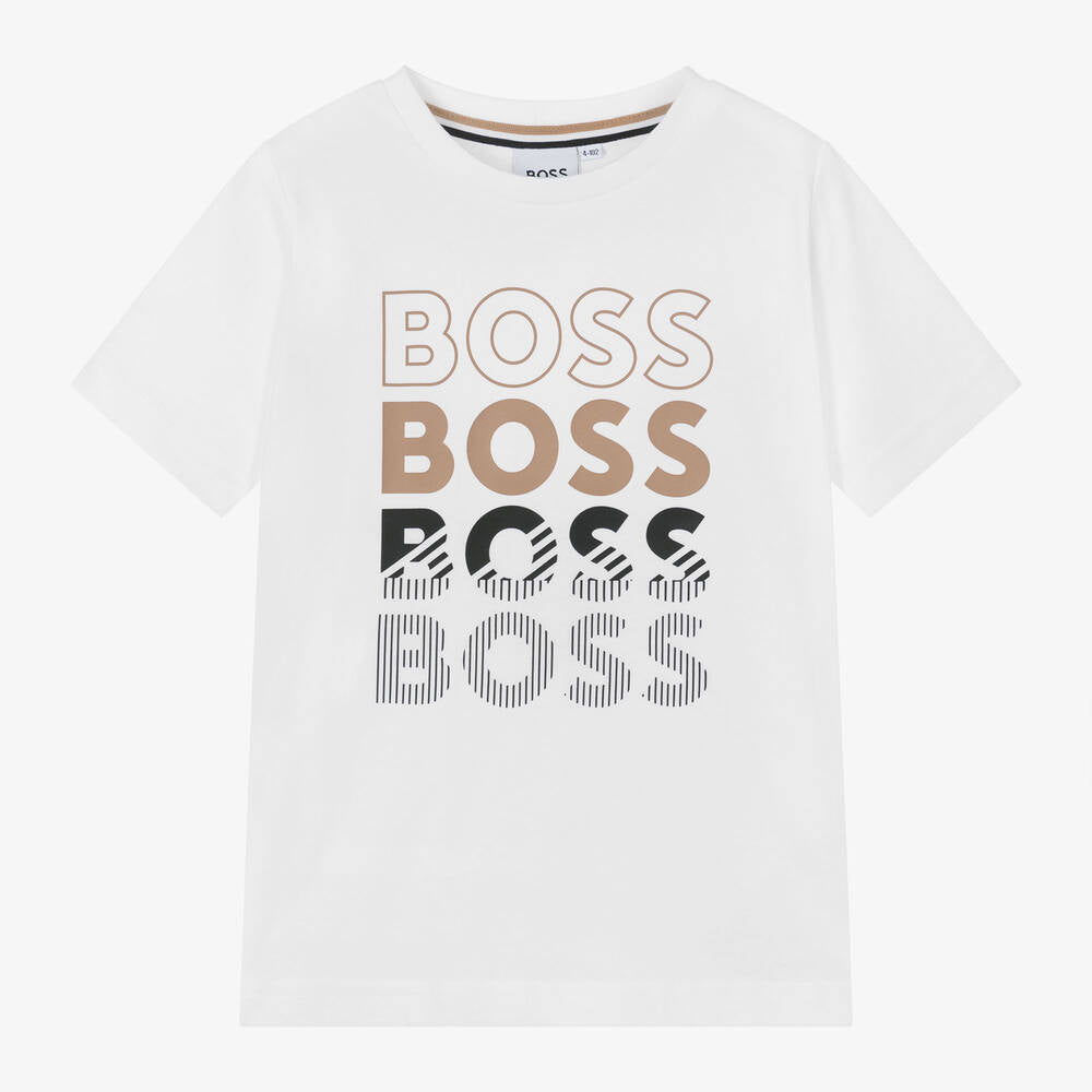 Boss White Repeat Logo T shirt