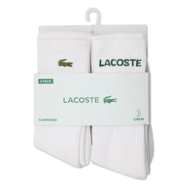 LACOSTE WHITE CREW PACK OF 6 SOCKS B46511