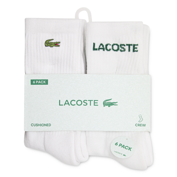 LACOSTE WHITE CREW PACK OF 6 SOCKS B46511