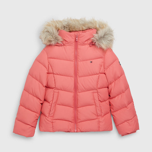 Tommy Hilfiger Girls Pink Logo Puffer Jacket (small on size)